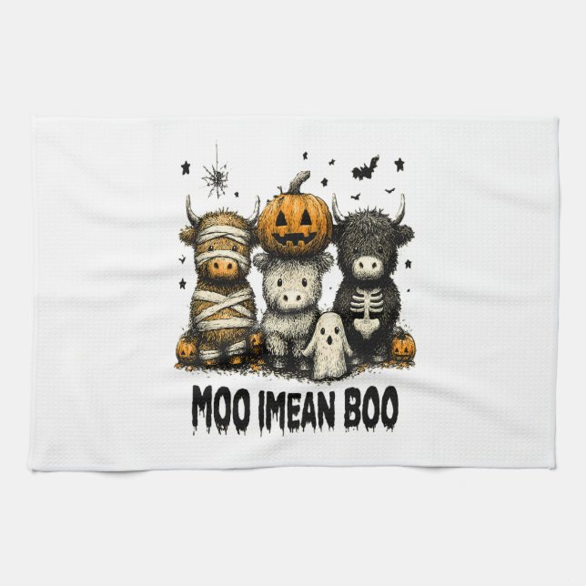Skrämmande Halloween Highland Ko Kökshandduk (Horisontell)