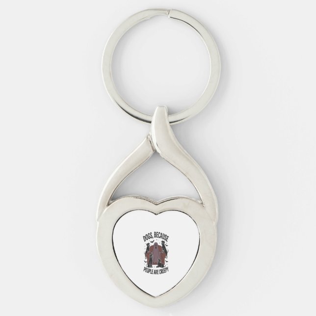 Skrämmande Halloween Hund Skrämmande Spöke 2 Twisted Heart Silverfärgad Nyckelring (Framsidan)