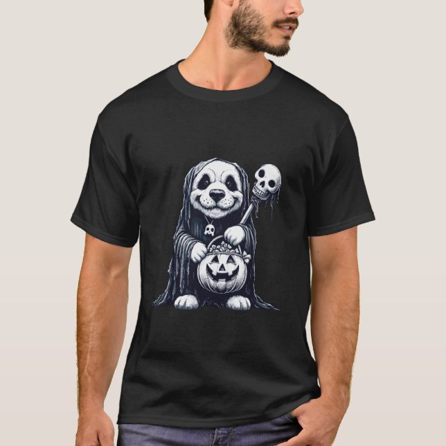 Skrämmande Halloween Hund Spöke Kuslig Godispåse 2 T Shirt (Framsida)