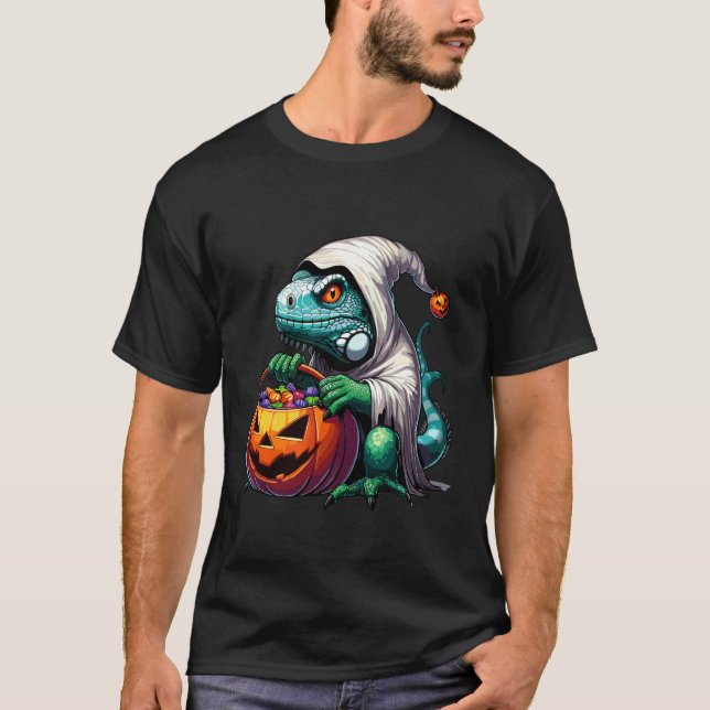 Skrämmande Halloween Iguana Spöke Låda Godispåse T Shirt (Framsida)