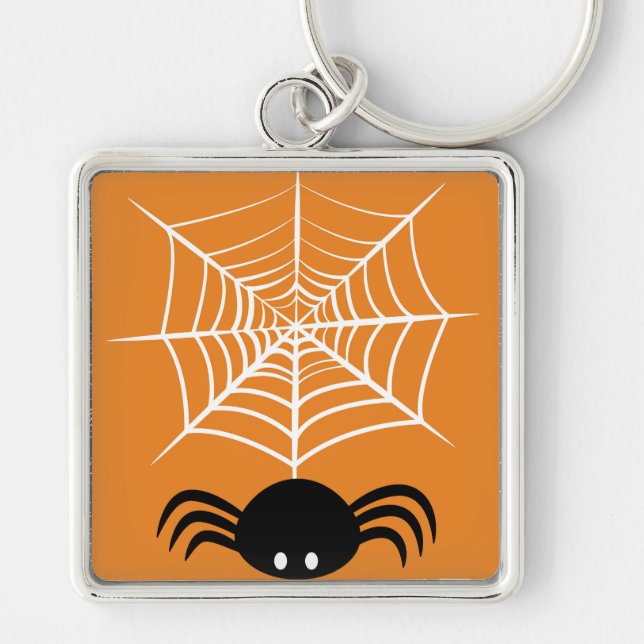 Skrämmande Halloween-illustration av spindel Fyrkantig Silverfärgad Nyckelring (Framsidan)