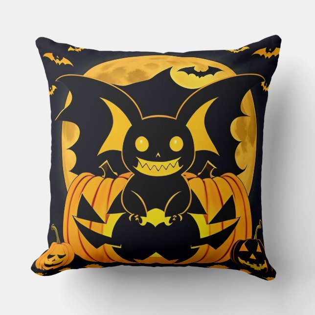 Skrämmande Halloween-illustration med fladdermus-p Kudde (Framsida)