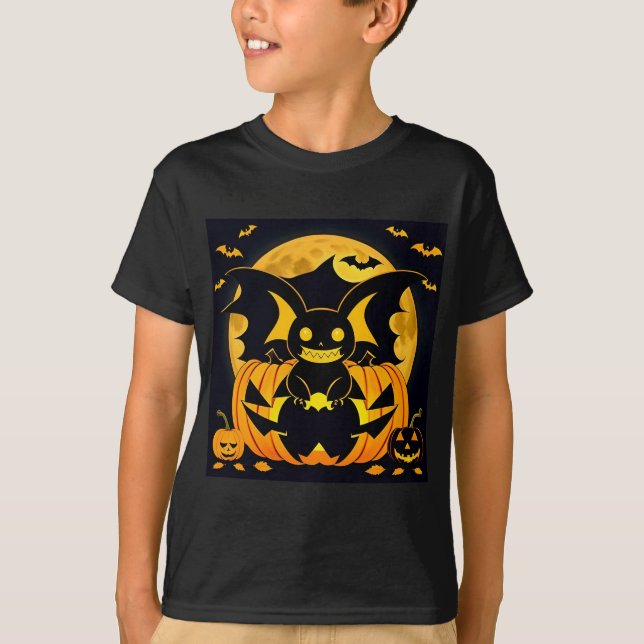 Skrämmande Halloween-illustration med fladdermus-p T Shirt (Framsida)