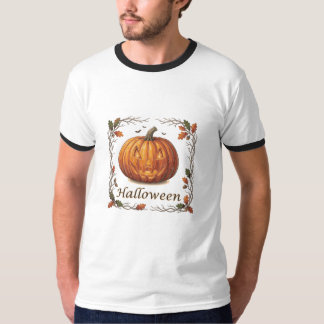 Skrämmande Halloween Jack-o'-Lantern Höstlöv Ram T Shirt