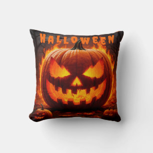 Skrämmande Halloween Jack-O'-Lantern med låga Kudde
