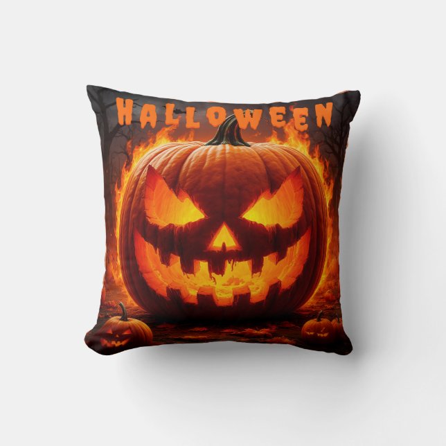 Skrämmande Halloween Jack-O'-Lantern med låga Kudde (Framsida)