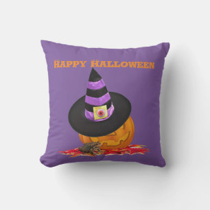 Skrämmande Halloween Jack O Lantern och häxhatt l Kudde