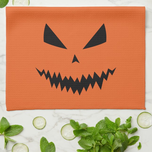 Skrämmande Halloween Jack OLantern svart ansikte o Kökshandduk (Vikta)