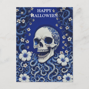 Skrämmande Halloween-kalle med blommor Vykort