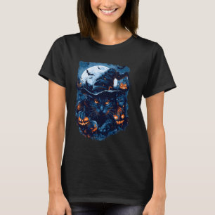 Skrämmande Halloween Katt Grafisk Häxa Hatt & Pump T Shirt