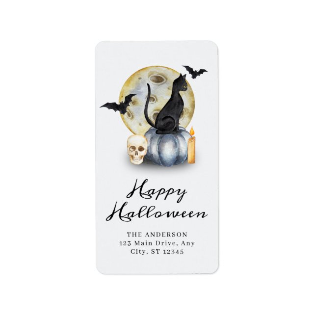 Skrämmande Halloween Katt Pumpa Adressetikett (Framsidan)