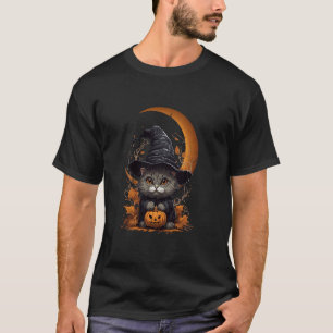 Skrämmande Halloween Katt Söt Svart Katt Häxa Hatt T Shirt