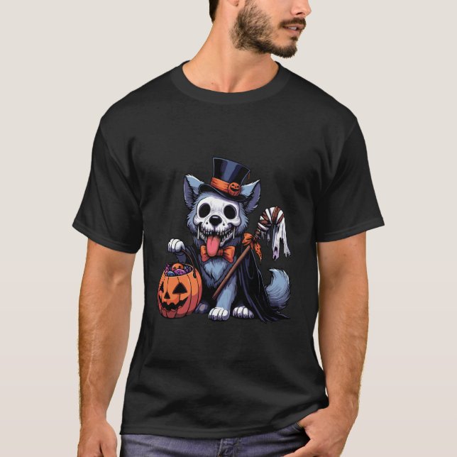 Skrämmande Halloween Katt Spöke Kuslig Godispåse T Shirt (Framsida)