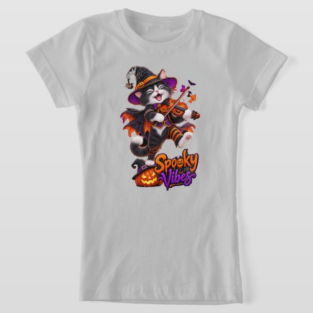 Skrämmande Halloween-katt T Shirt (Laydown)