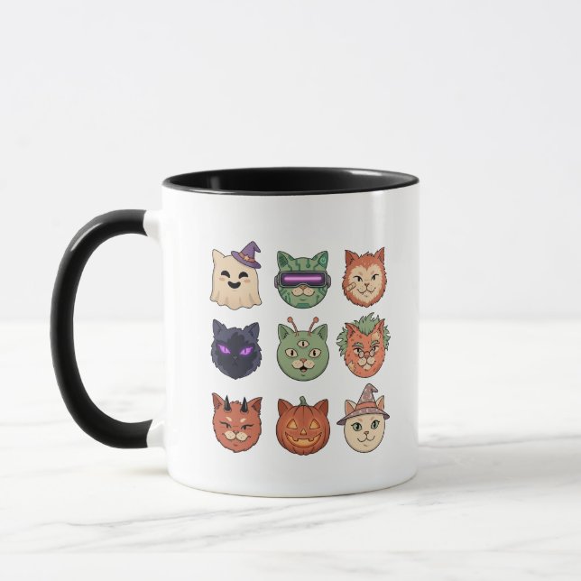 Skrämmande Halloween Kattälskare Kaffe Mugg (Vänster)