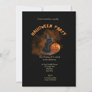 Skrämmande Halloween-kattfestinbjudan Inbjudningar