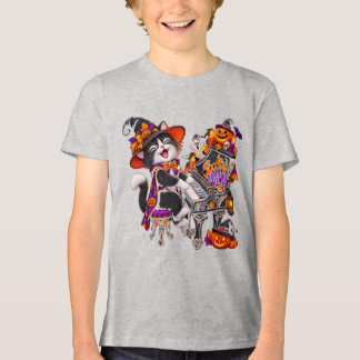 Skrämmande Halloween Kattmusik T Shirt