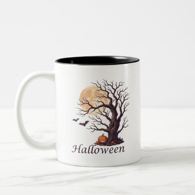 Skrämmande Halloween Knölig Träd Jack-o'-Lantern Två-Tonad Mugg (Vänster)