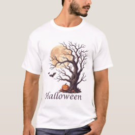 Skrämmande Halloween Knutig Träd Jack-o'-Lantern T Shirt