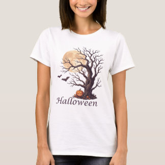 Skrämmande Halloween Knutig Träd Jack-o'-Lantern T Shirt