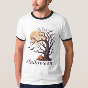 Skrämmande Halloween Knutig Träd Jack-o'-Lantern T Shirt