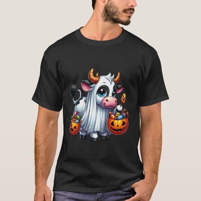 Skrämmande Halloween Ko Spöke Kuslig Godispåse 2 T Shirt (Framsida)