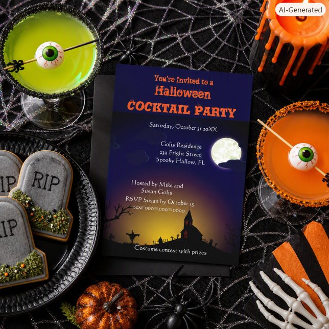 Skrämmande Halloween-kostym Cocktailparty  Inbjudningar (Skapare uppladdad)