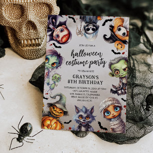 Skrämmande Halloween-kostym födelsedagsinbjudan Inbjudningar