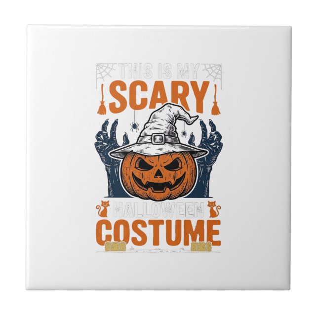 Skrämmande Halloween-kostym Pumpa Häxa Hatt Tröja_ Kakelplatta (Framsidan)