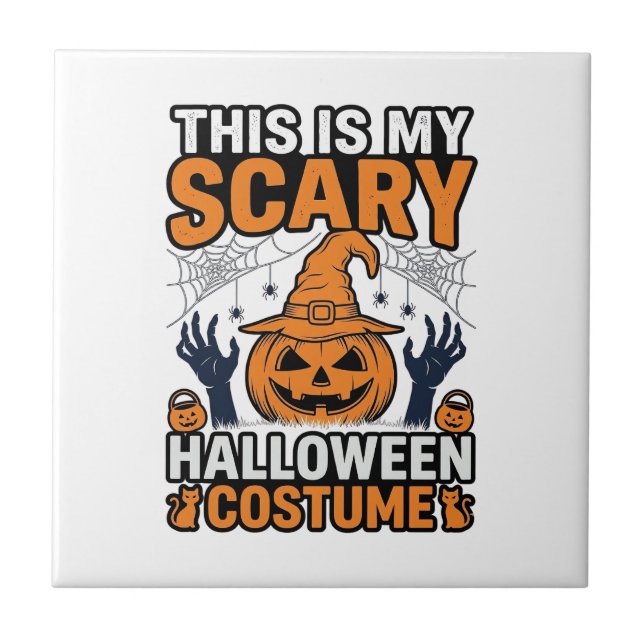 Skrämmande Halloween-kostym Pumpa Häxa Hatt Tröja_ Kakelplatta (Framsidan)