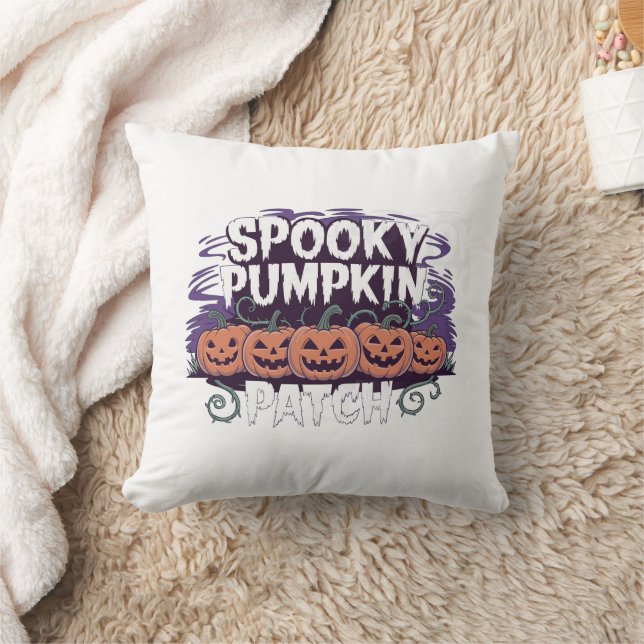 Skrämmande Halloween-kudde med pumpapatch Kudde (Filt)