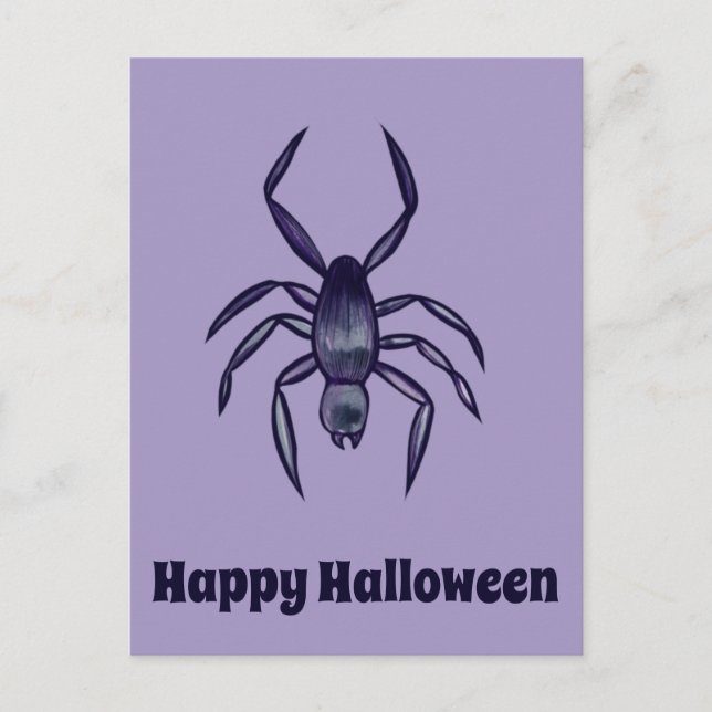 Skrämmande Halloween Lila Spindel Konst Vykort (Framsida)