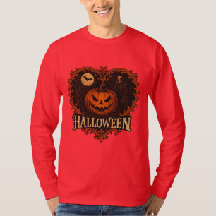 Skrämmande Halloween-mansbasic T-shirt med långa ä