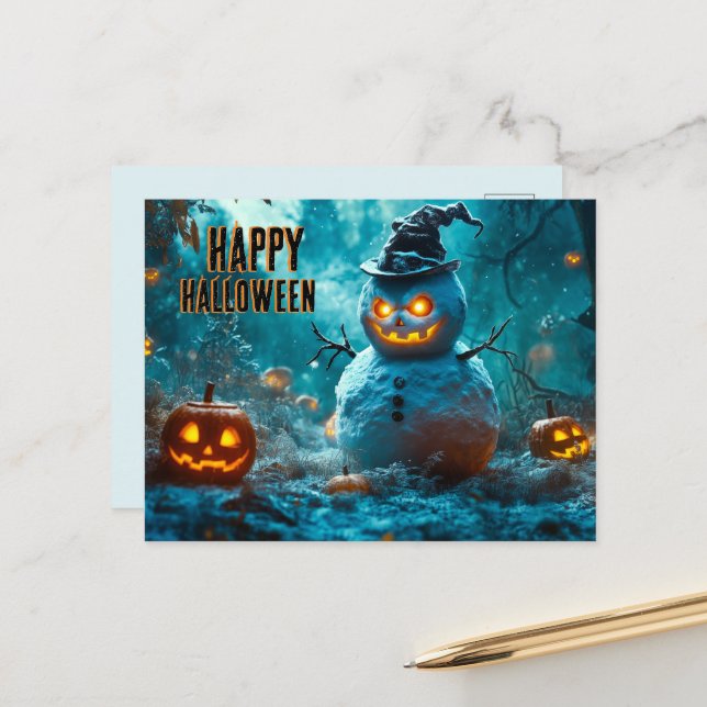 Skrämmande Halloween med ond jultomte, pumpa Helg Vykort (Fram/Back In Situ)