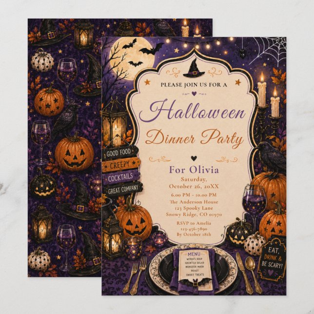 Skrämmande Halloween middagsfest Inbjudningar (Fram/baksida)