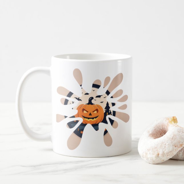 Skrämmande Halloween-mugg med pumpa och stänk Kaffemugg (Med munk)