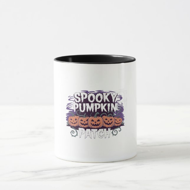 Skrämmande Halloween-mugg med pumpapatch Mugg (Center)
