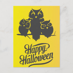 Skrämmande Halloween-natt med häxa uggla fladdermö Vykort