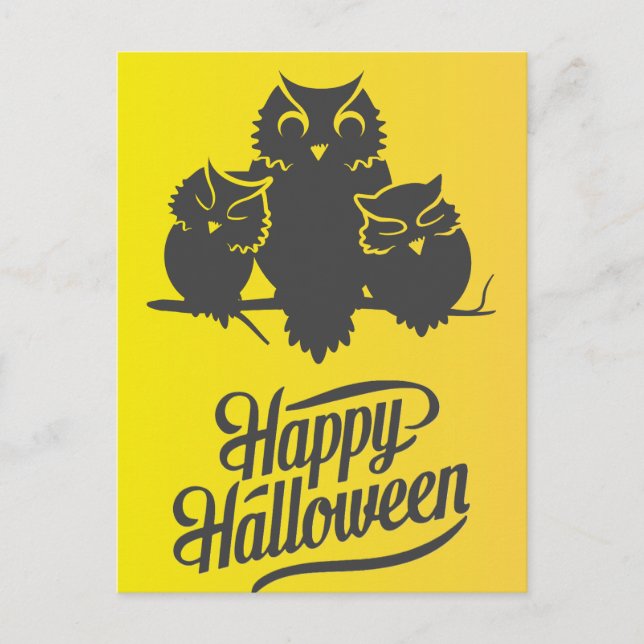Skrämmande Halloween-natt med häxa uggla fladdermö Vykort (Framsida)