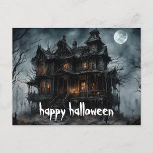 Skrämmande Halloween-natt med korp Vykort
