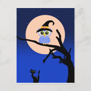 Skrämmande Halloween-natt med Ugglor Postkort Vykort
