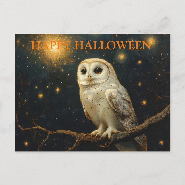 Skrämmande Halloween-natt med ugglor Vykort (Framsida)