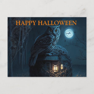 Skrämmande Halloween-natt med ugglor Vykort