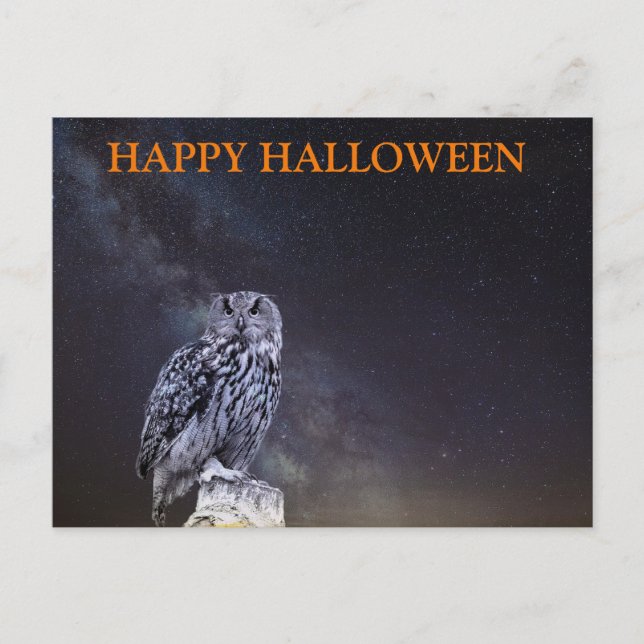 Skrämmande Halloween-natt med ugglor Vykort (Framsida)