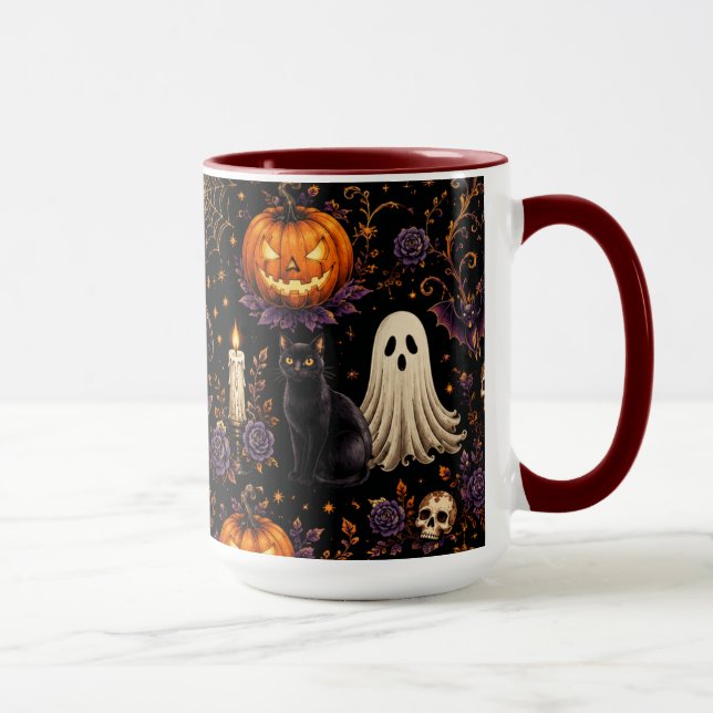 Skrämmande Halloween-natt Pumpa & Spökkonst Kombin Mugg (Höger)