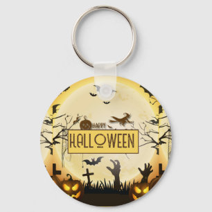 Skrämmande Halloween-natt Spöklik Höst Design Nyckelring