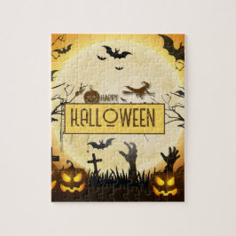 Skrämmande Halloween-natt Spöklik Höst Design Pussel