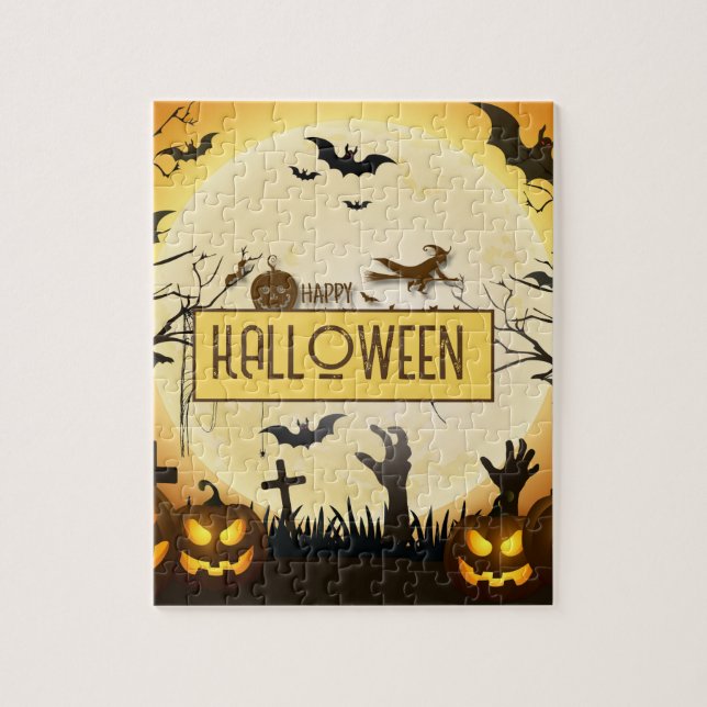 Skrämmande Halloween-natt Spöklik Höst Design Pussel (Vertikal)