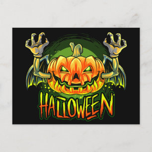 Skrämmande Halloween neon fladdermus pumpa Vykort