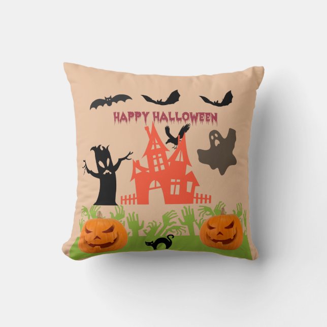 Skrämmande Halloween orangebrun glöd Kudde (Framsida)